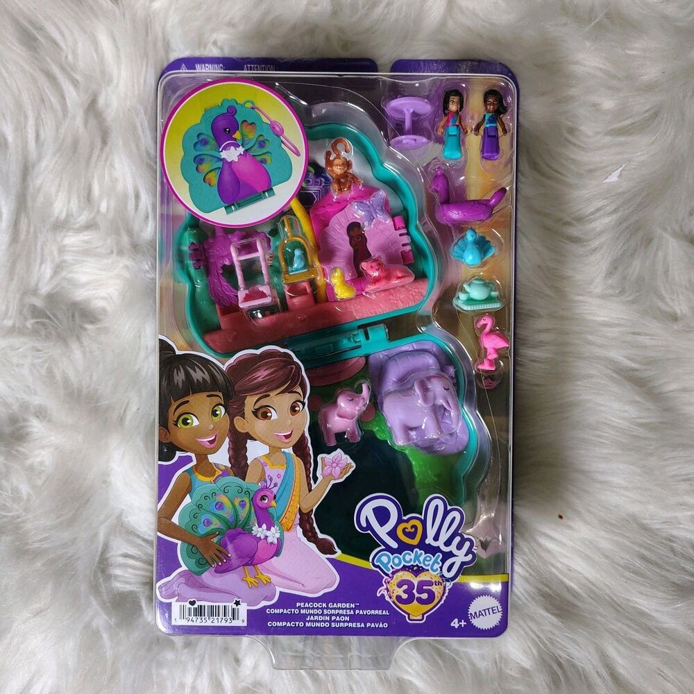 Polly Pocket Peacock Garden Compact with 2 Micro Dolls and Pets RARE
